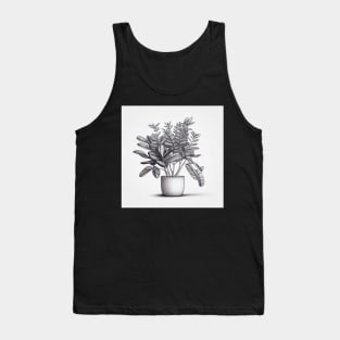 Black and White Detailed ZZ Plant Drawing Illustration Tank Top